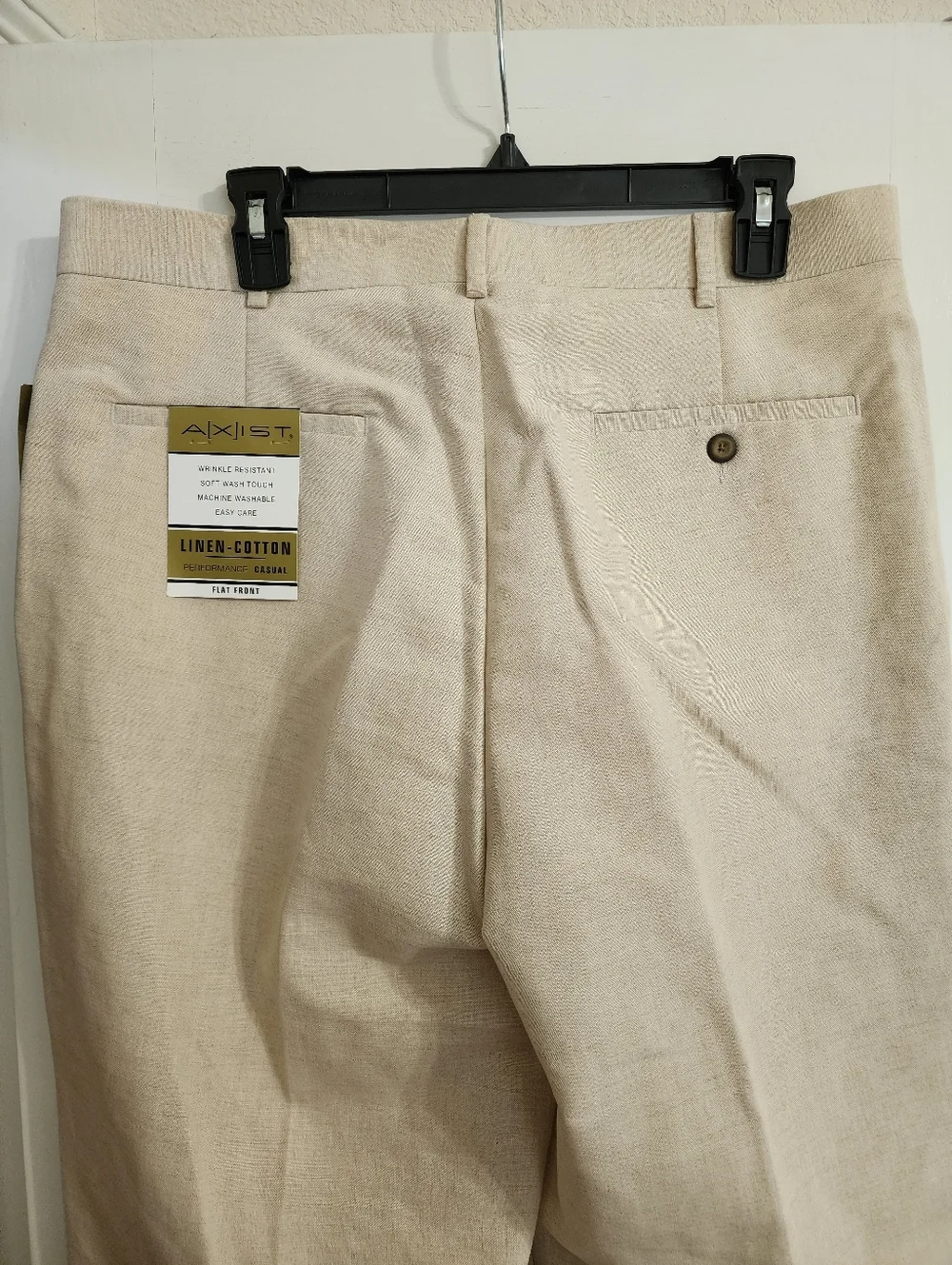 NWT A[X]IST Linen Cotton Flat Front Men's Pants 34x30 Beige Casual Dress
